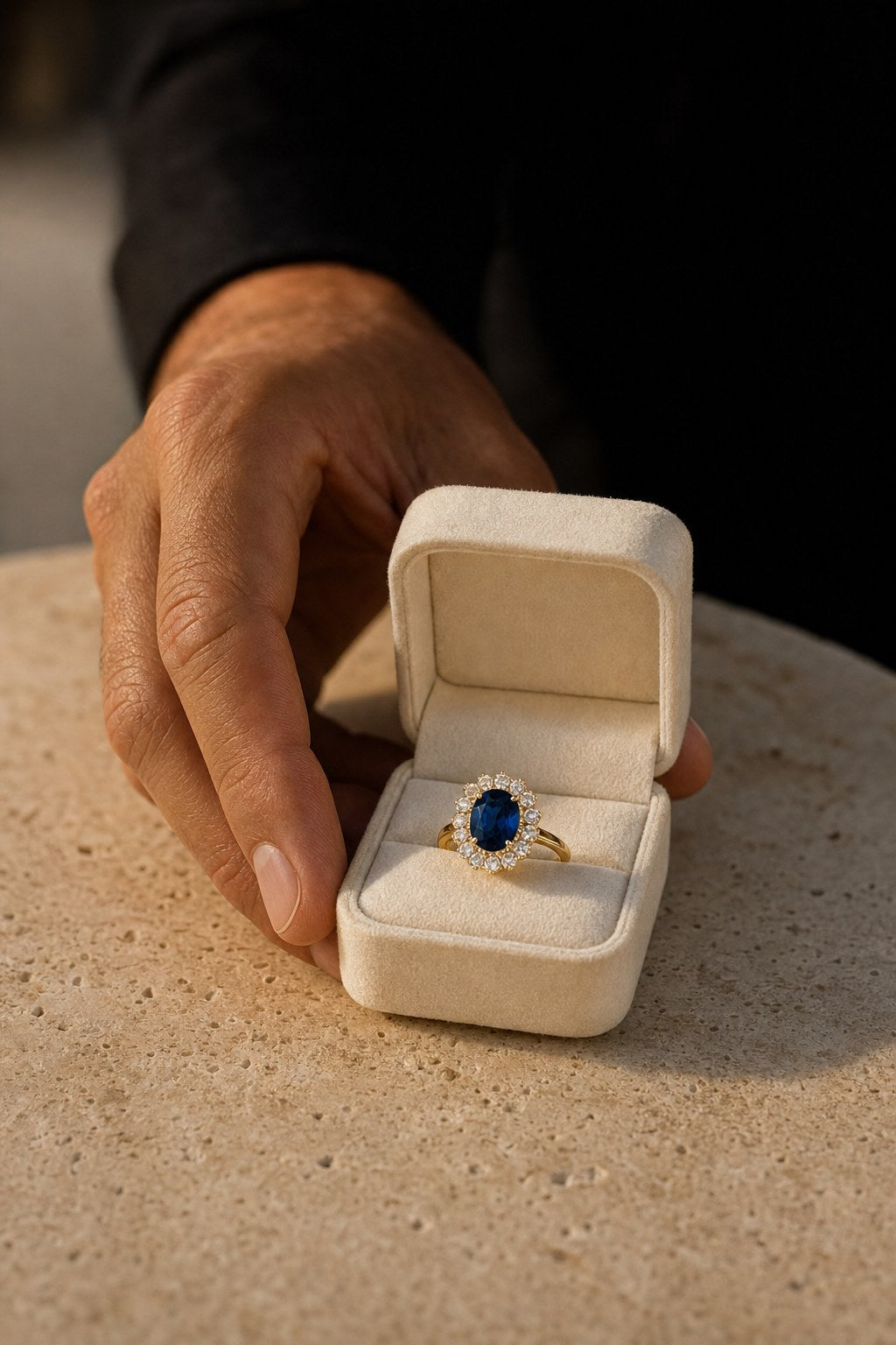 Lady D engagement ring in an ivory box