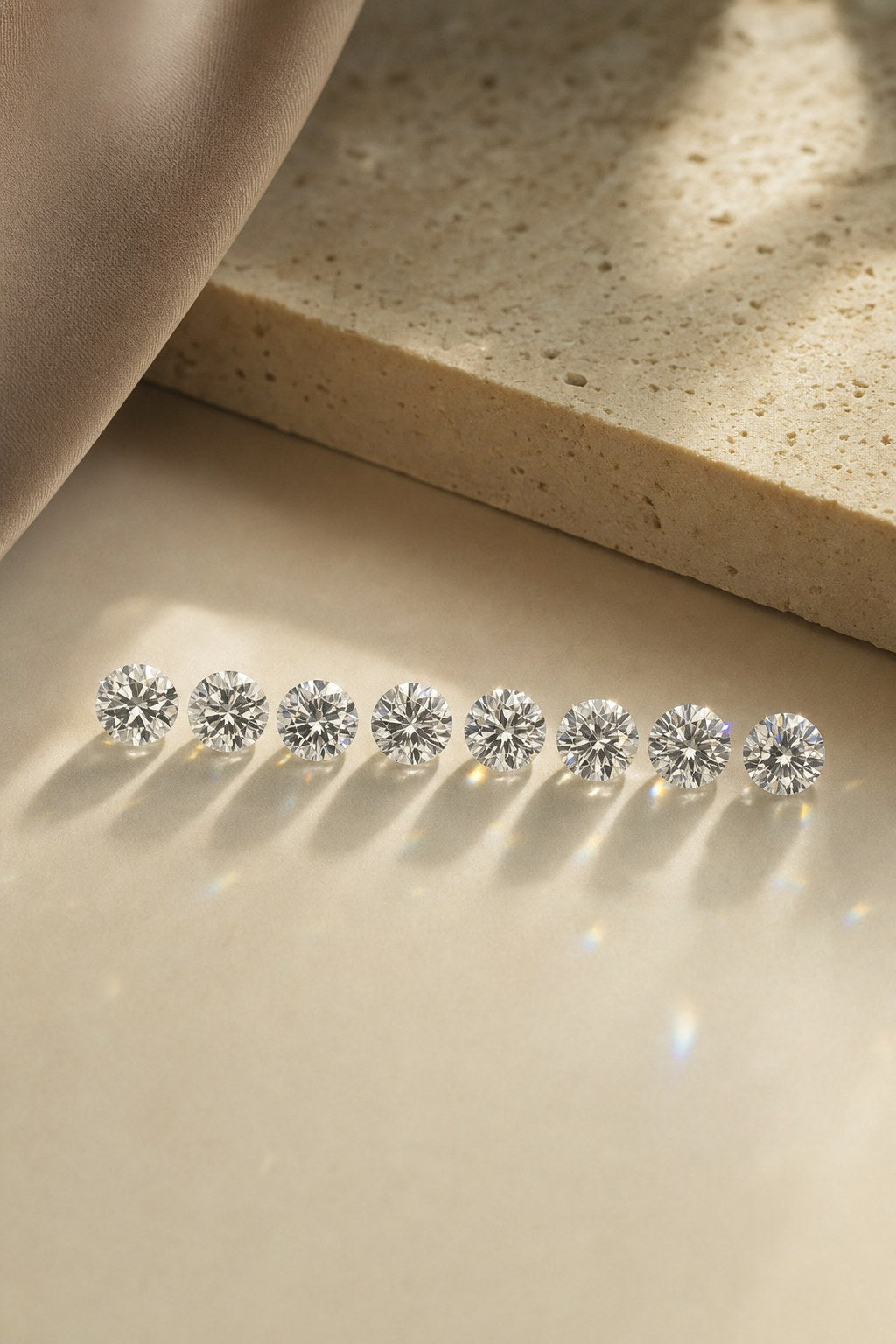 Lab-grown diamonds in a line