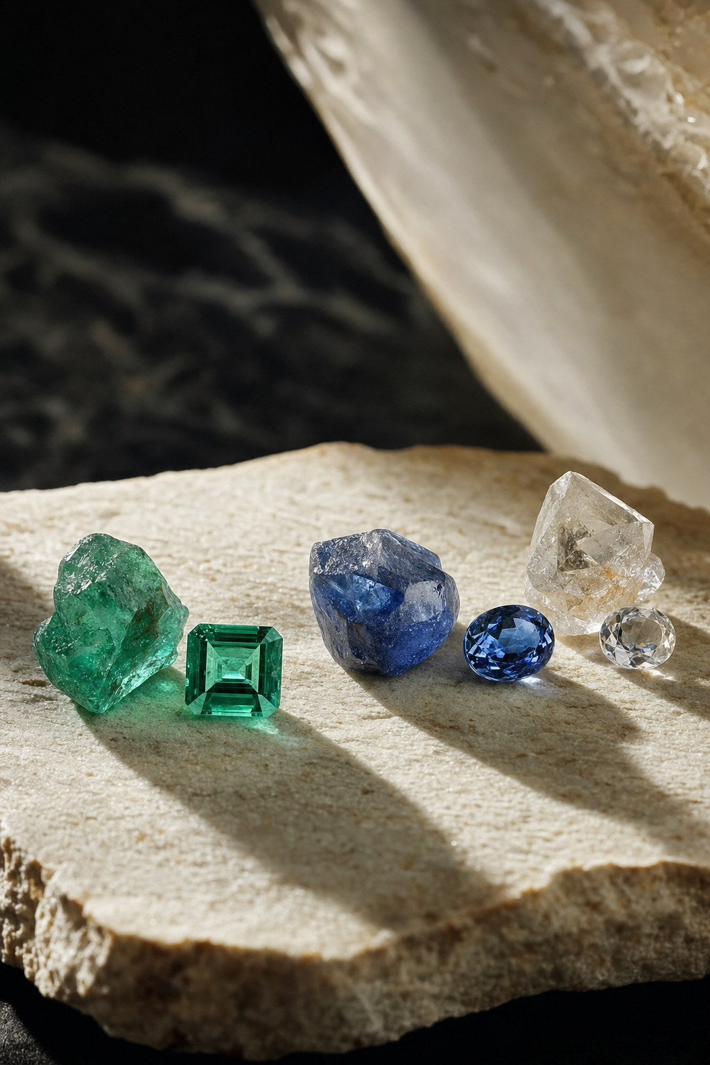 Rough and cut natural gemstones