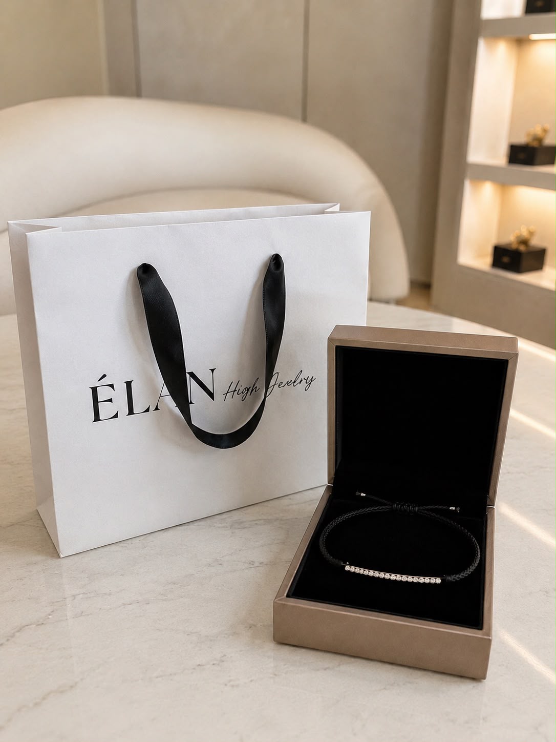 Diamond Bar Cord Bracelet in its Maison ÉLAN box