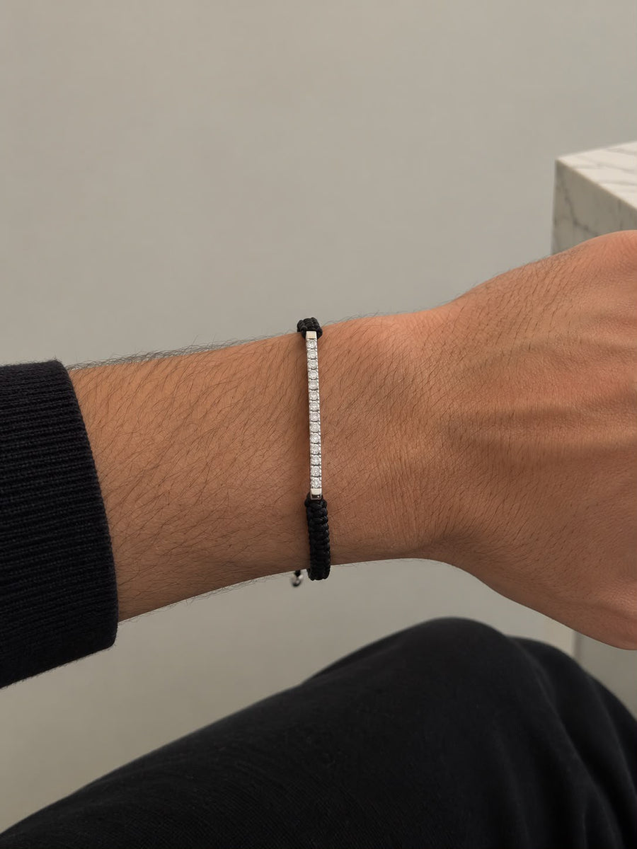 Diamond Bar Cord Bracelet worn on the wrist