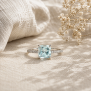 Ivanna Natural Aquamarine Cushion Ring — Maison ÉLAN fine jewelry