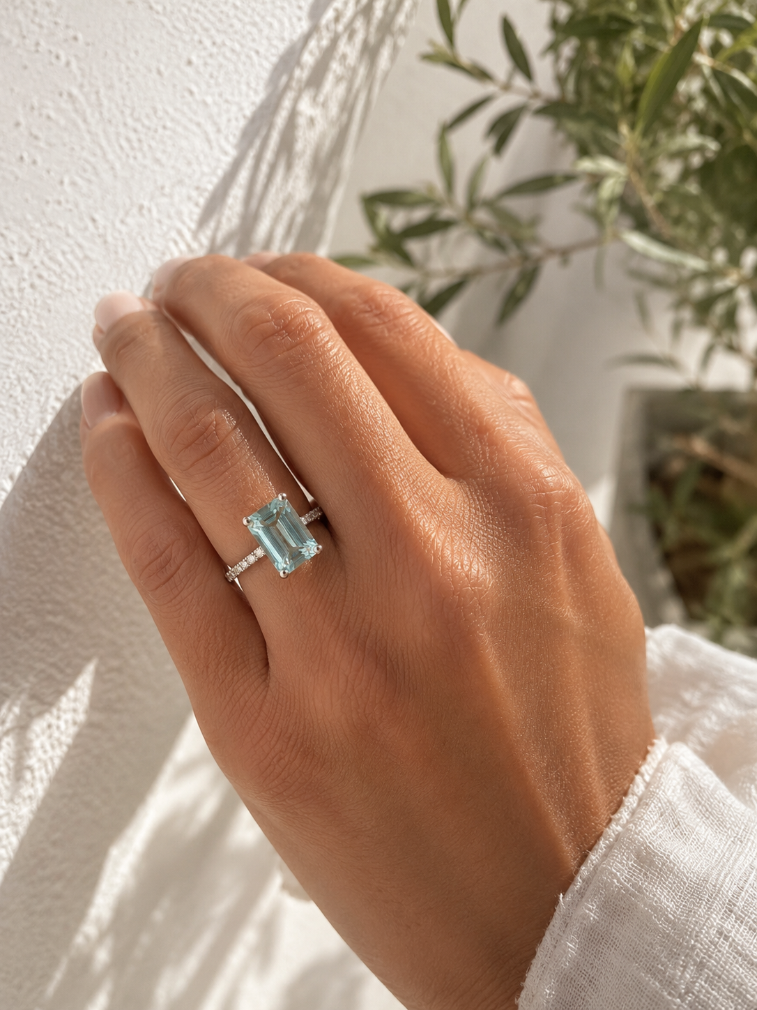 "Chiara" Aquamarine Emerald Cut Solitaire Ring