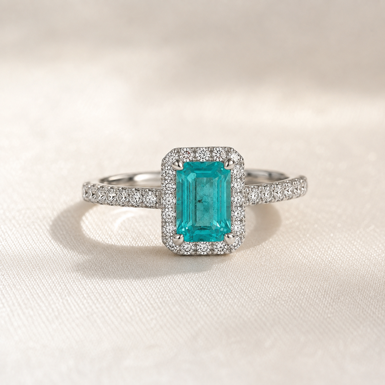 Paraíba Emerald Cut Halo Ring
