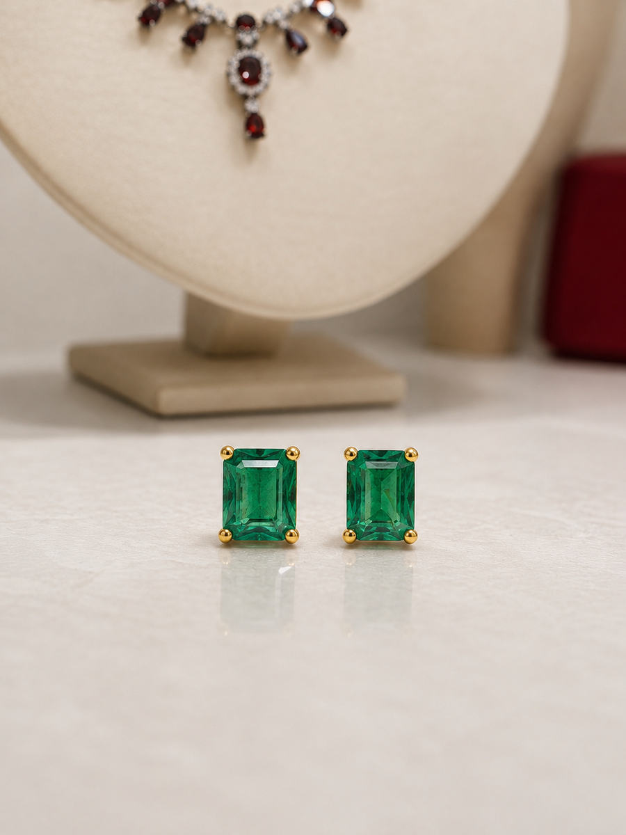 Colombian Natural Emerald Studs
