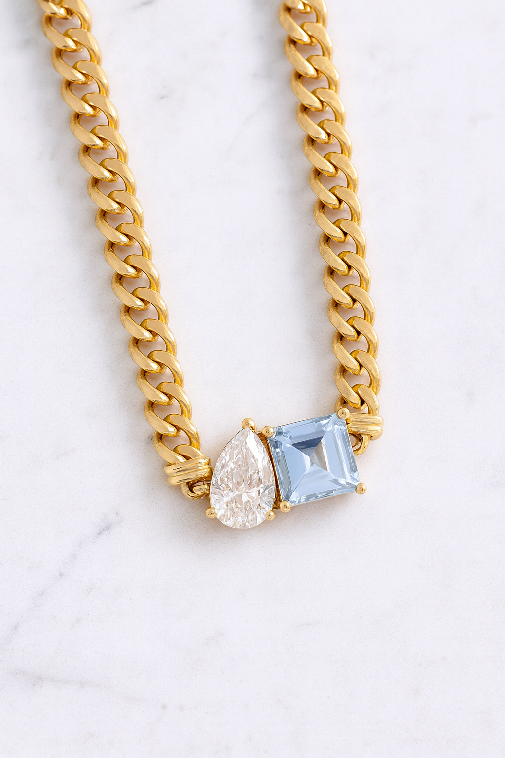 Provence — Natural Sapphire & Pear Diamond Cuban Necklace