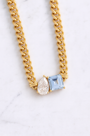 Provence — Natural Sapphire & Pear Diamond Cuban Necklace