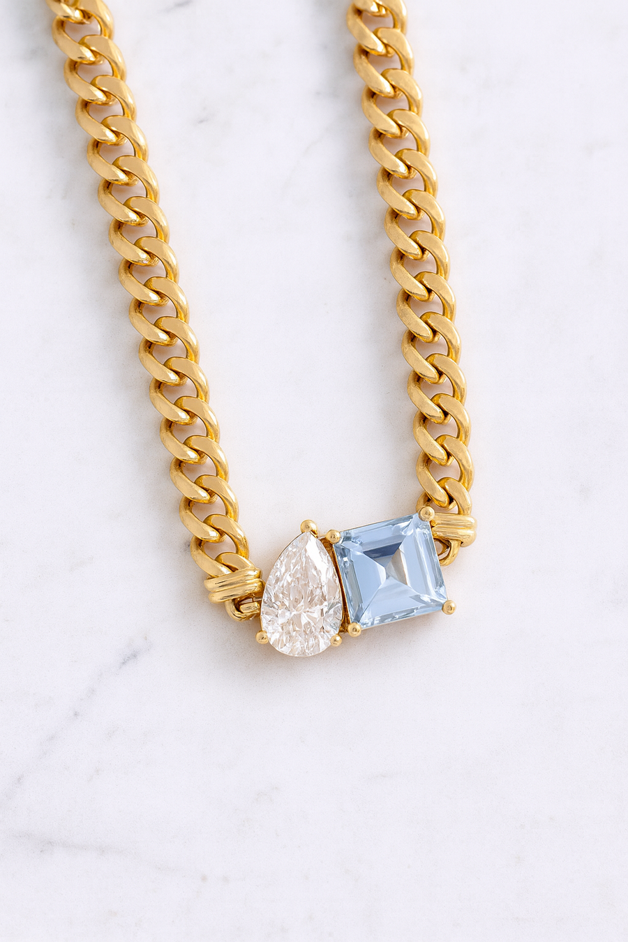 Provence — Natural Sapphire & Pear Diamond Cuban Necklace