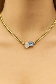 Provence — Natural Sapphire & Pear Diamond Cuban Necklace