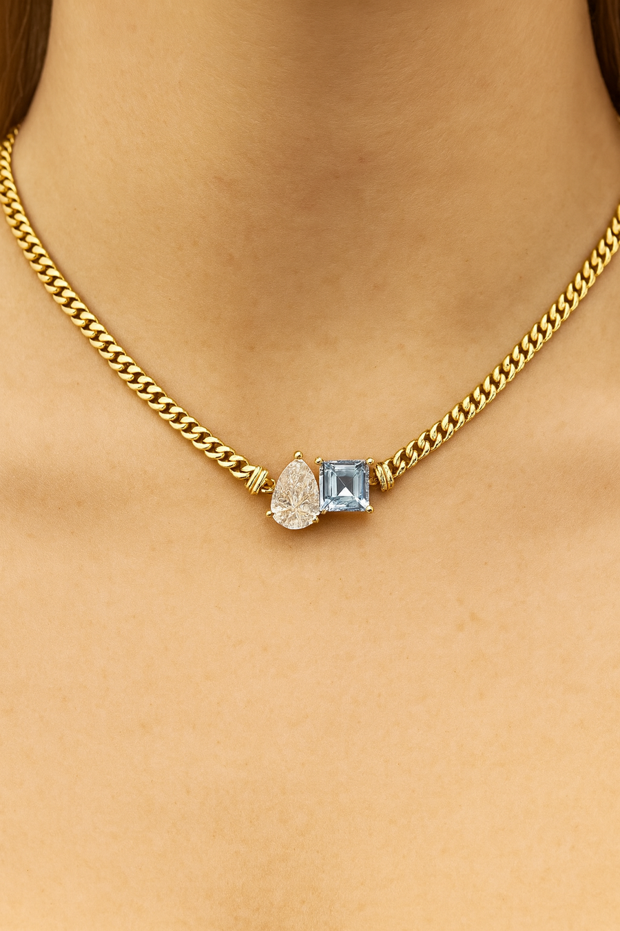 Provence — Natural Sapphire & Pear Diamond Cuban Necklace
