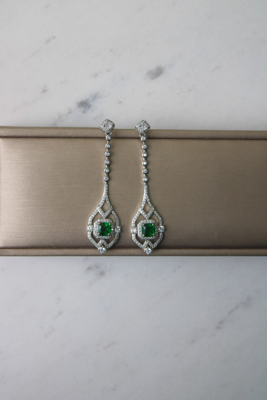 "Kassandra" Emerald Long Drop Earrings
