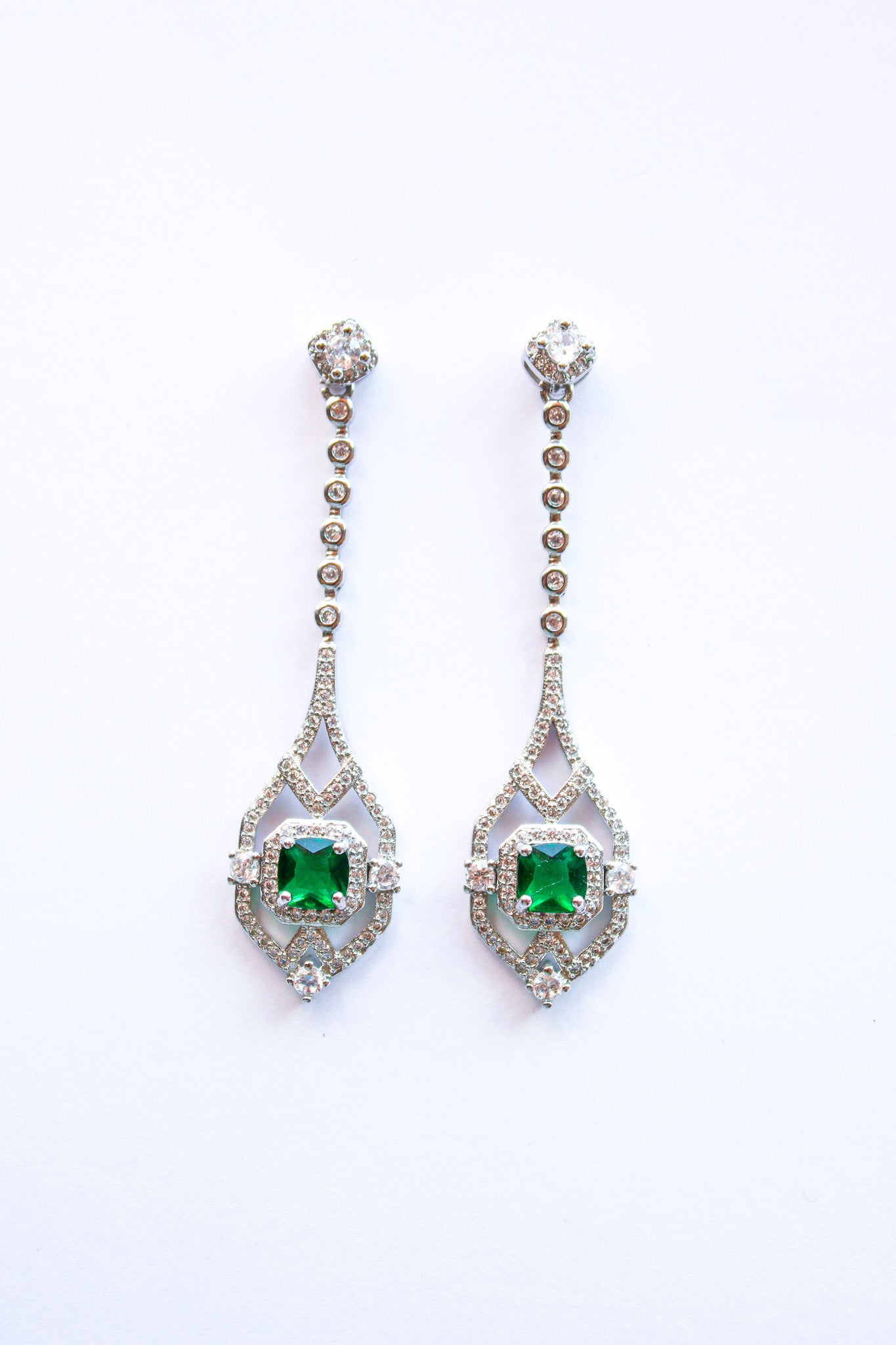 "Kassandra" Emerald Long Drop Earrings