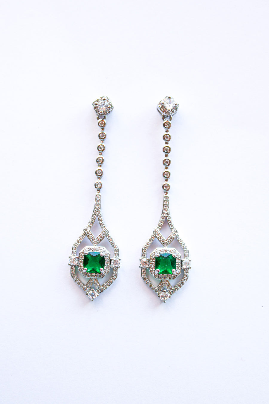 "Kassandra" Emerald Long Drop Earrings