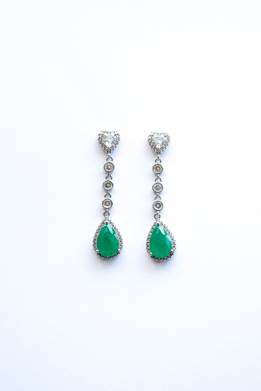 Emerald Pear Long Drop Earrings
