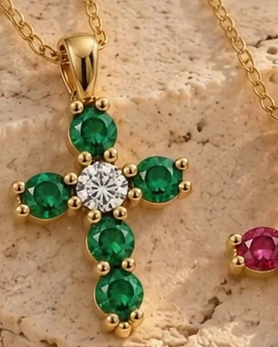 The Faith Cross in emerald and 14K yellow gold