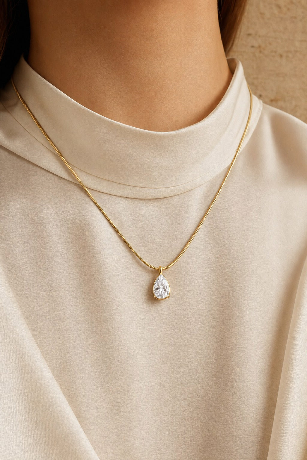 Eloise — Pear Diamond Snake Chain Necklace — Maison ÉLAN — worn