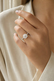 Hidden Halo & Pavé Round Engagement Ring 1 CT — Maison ÉLAN — worn