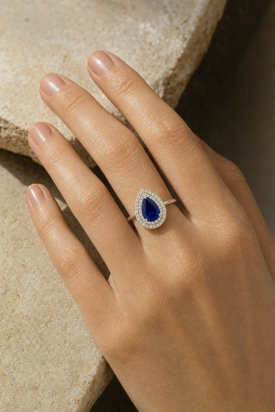Marise — Pear Sapphire Ring — Maison ÉLAN — worn