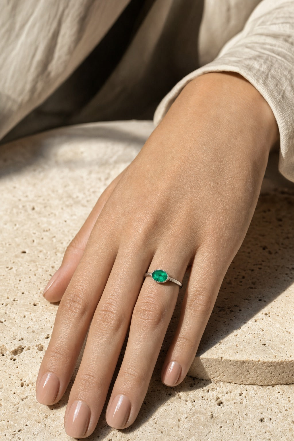 Odette — Lab Emerald Ring — Maison ÉLAN — worn