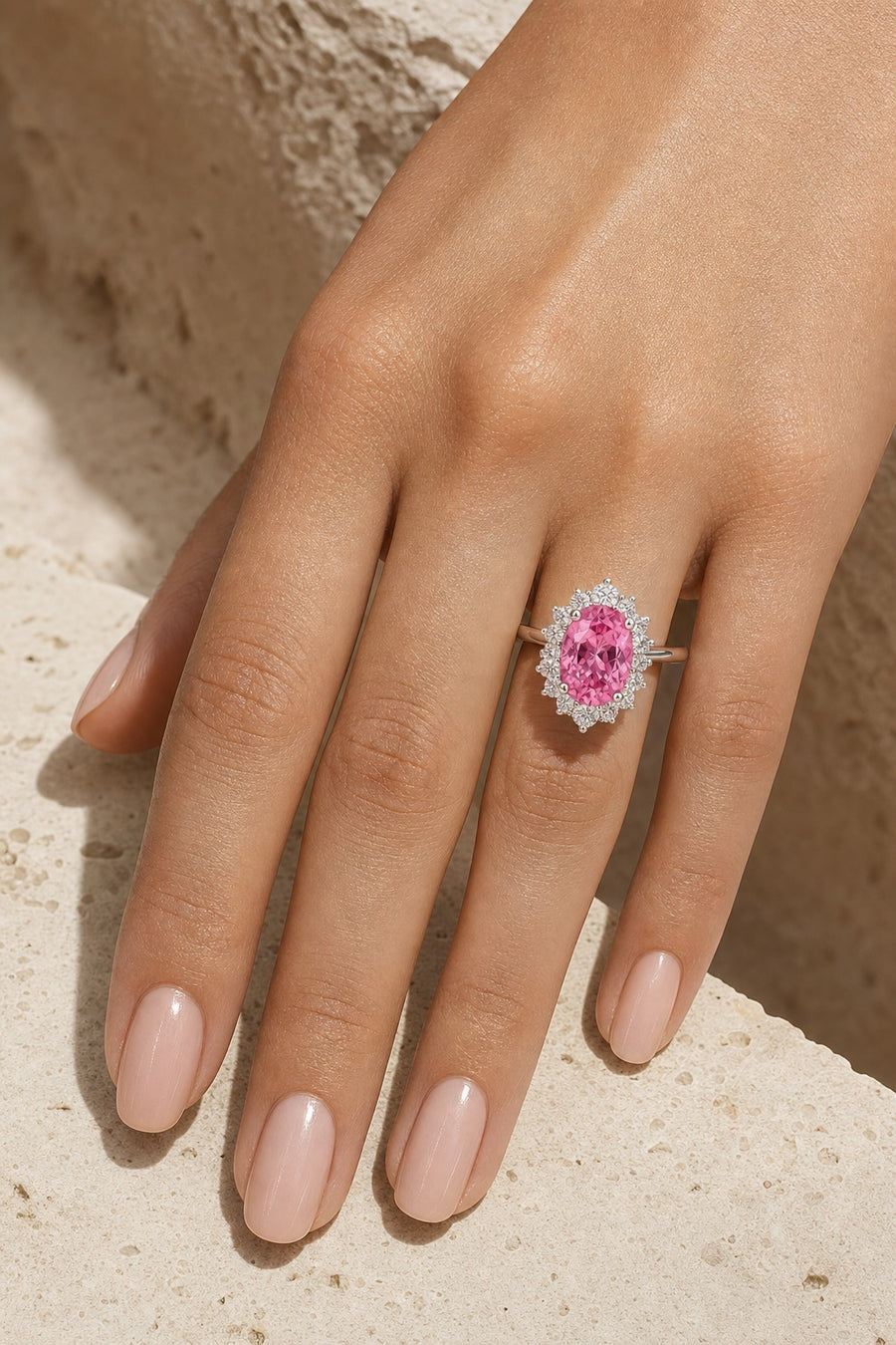 Seraphine — Pink Sapphire Halo Ring — Maison ÉLAN