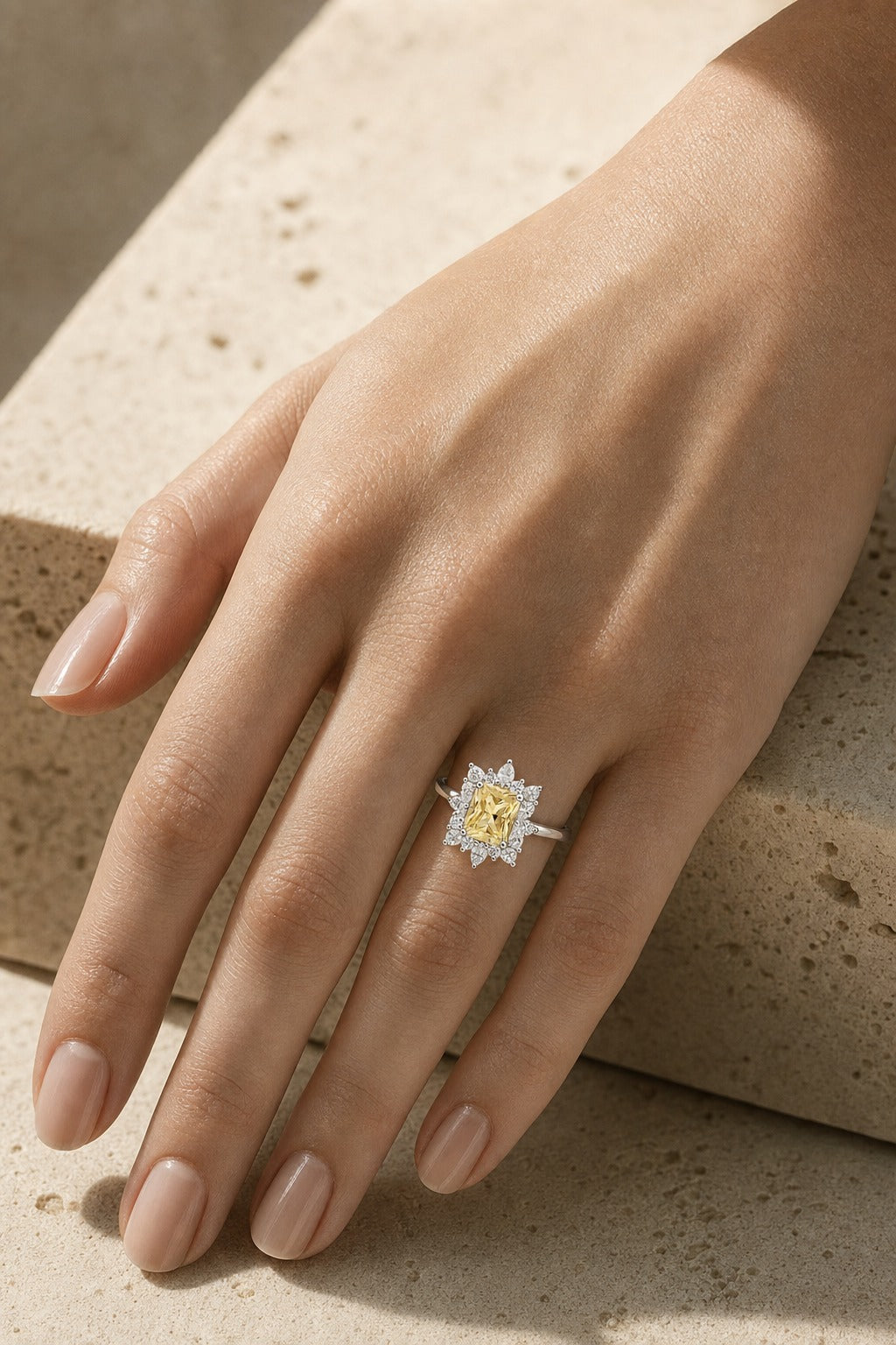 Ysée — Yellow Diamond Halo Ring — Maison ÉLAN — worn