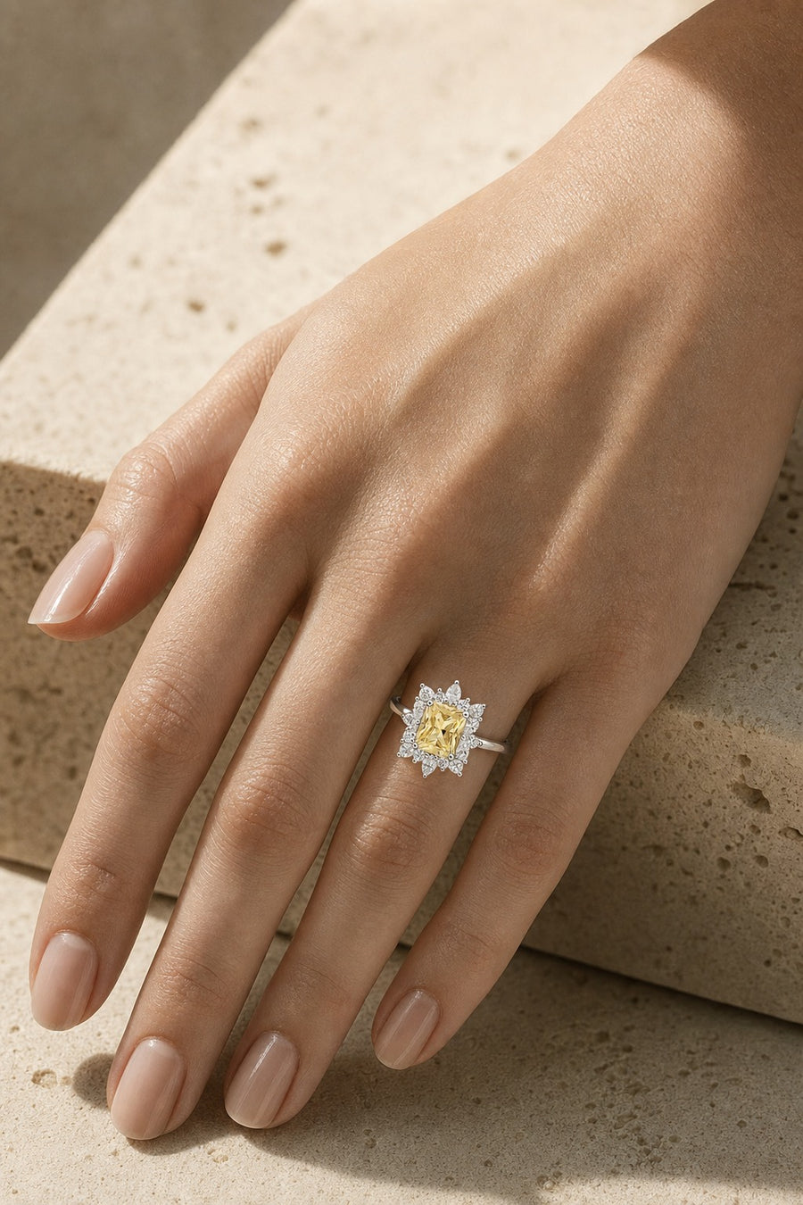Ysée — Yellow Diamond Halo Ring — Maison ÉLAN — worn