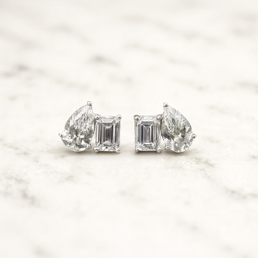 Léa — Toi et Moi Emerald & Pear Studs — Maison ÉLAN fine jewelry