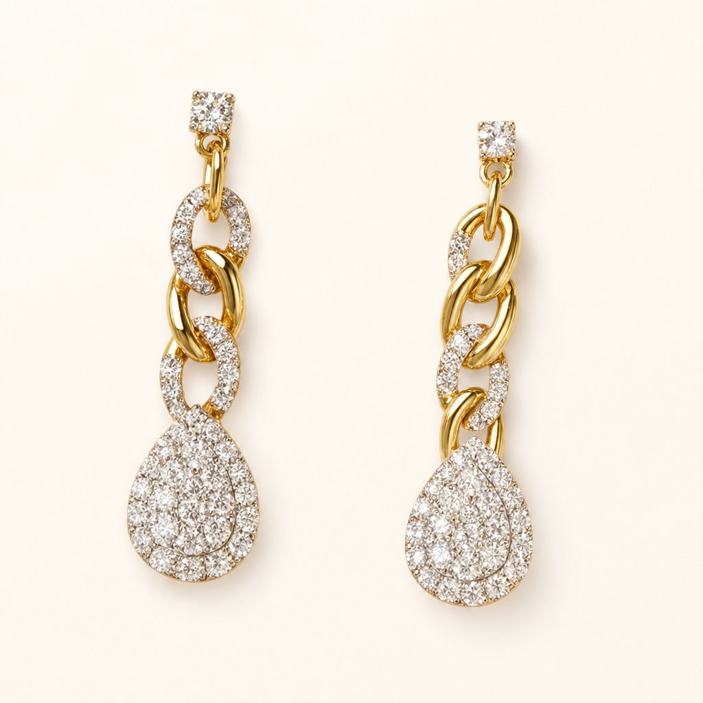 Cascade — Diamond Pavé & Gold Link Earrings — Maison ÉLAN