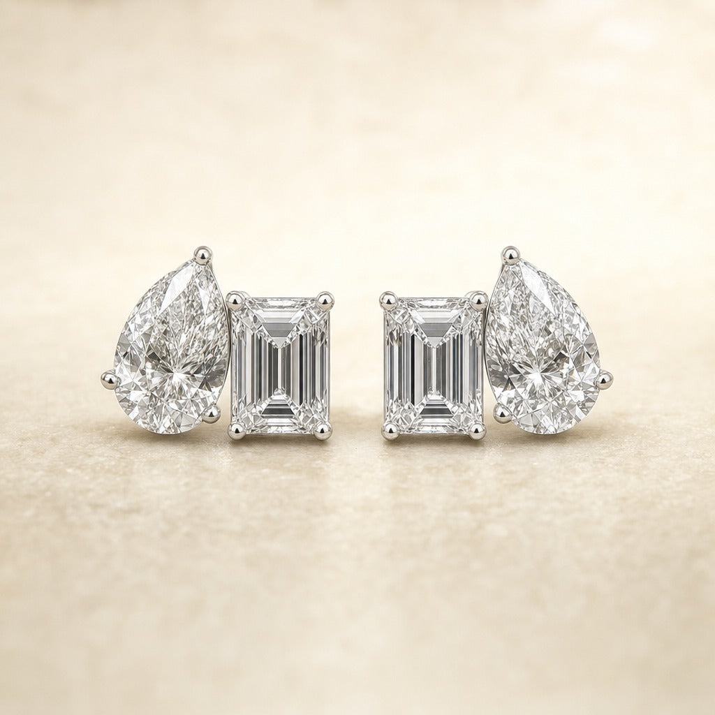 Léa — Toi et Moi Emerald & Pear Studs — Maison ÉLAN