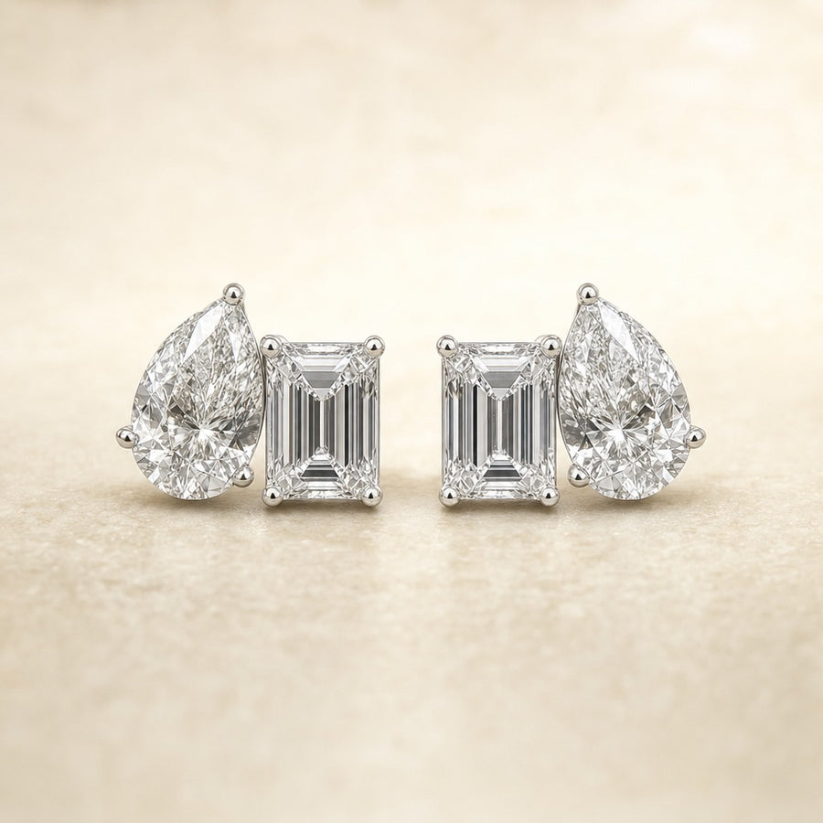 Léa — Toi et Moi Emerald & Pear Studs — Maison ÉLAN