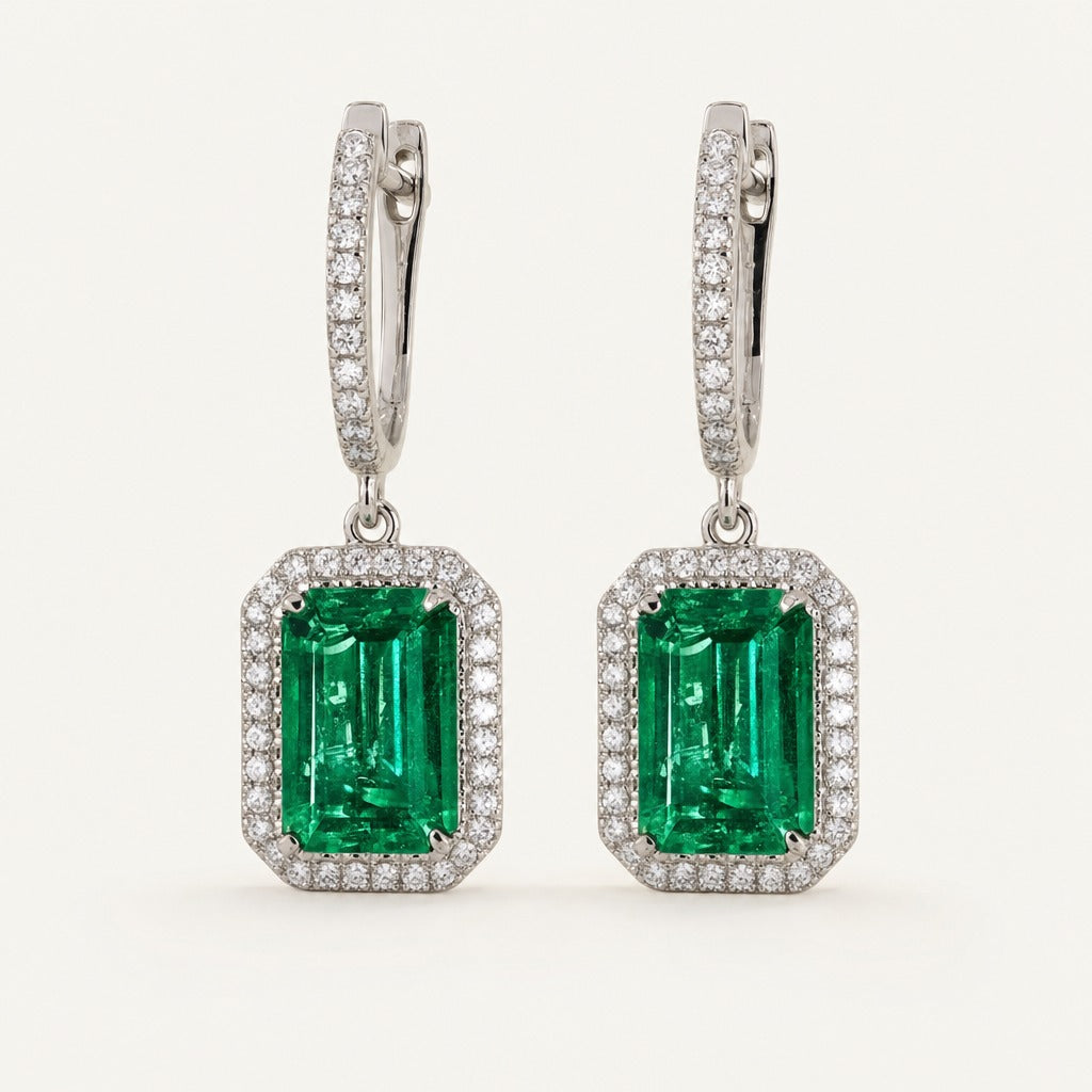 Marie — Emerald Halo Earrings — Maison ÉLAN