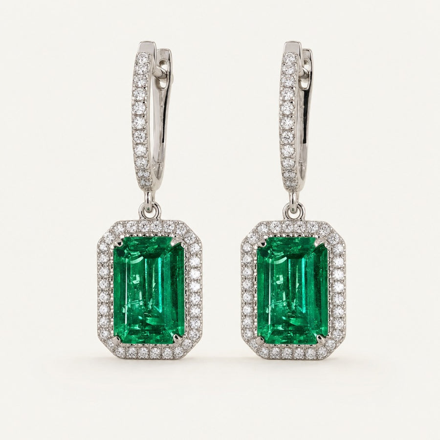 Marie — Emerald Halo Earrings — Maison ÉLAN