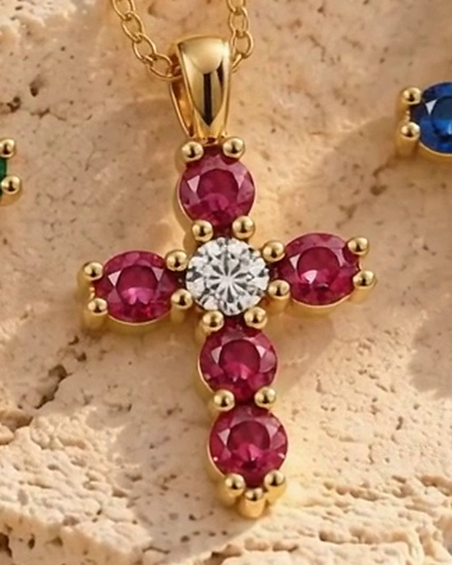 The Faith Cross in ruby and 14K yellow gold