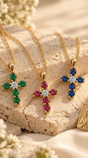 The Faith Collection: emerald, ruby and sapphire crosses